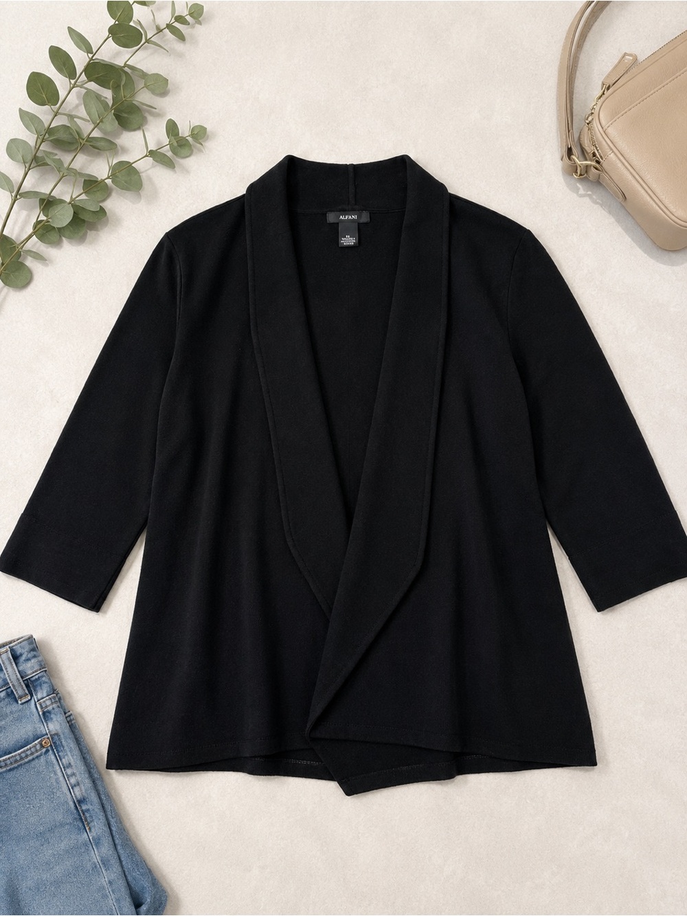 Alfani Black Open Front Shawl Collar Cardigan Sweater Women’s XL Knit